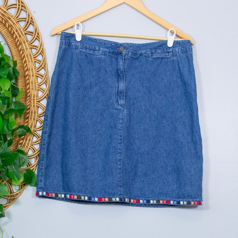 Western Denim Skirt Embroidered Hem Folk Novelty Vintage | True Summer